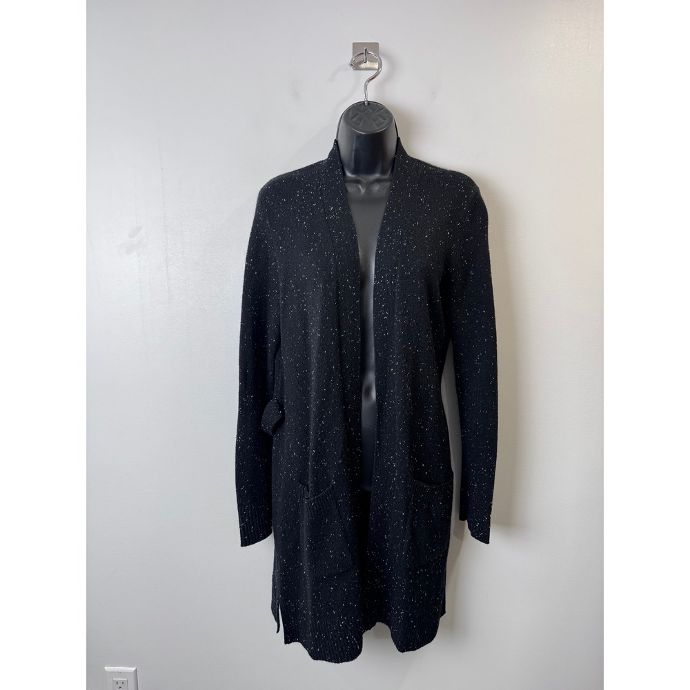 Theory Women Black Donegal Cashmere Open Cardigan Sweater Medium